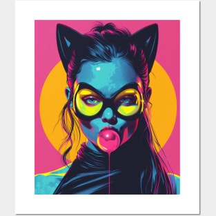 Cat-Eyed Diva: Colorful Bubble Gum Pop Art Posters and Art